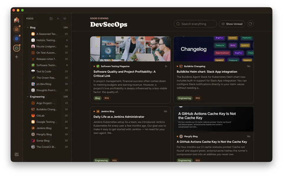 Monfil workspace, dark mode